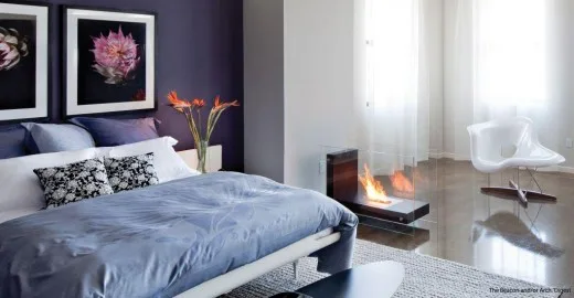 Biokominek jako mebel przy łóżku w sypialni, czemu nie