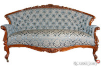 Sofa tapicerowana w stylu Ludwika Filipa na drewnianych nóżkach