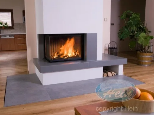 HEIN – ceramiczne kominki kaflowe – aranżacja pokoju dziennego z otwartą kuchnią  ...