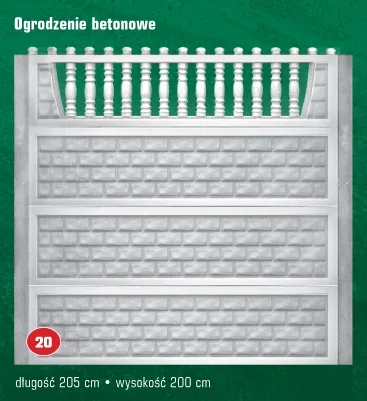 Ogrodzenie z płyt betonowych – długość 205 cm, wysokość 200 cm, jednolita płyta – ce ...