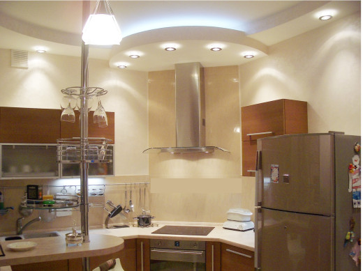 nowoczesny sufit w kuchni, z oświetleniem led, konstrukcja z płyt kartonowo gipsowych