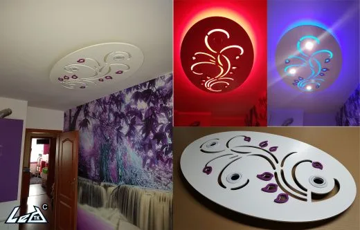 Sufit podwieszany, plafon tkled, lampa wisząca, wymiar 70 x 115 + nakładki 3D w kolorze fioletowym