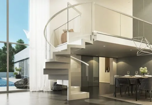 Rintal Polska, schody spiralne Otto Spiral (nowość 2018 r.) ze szklaną balustradą
