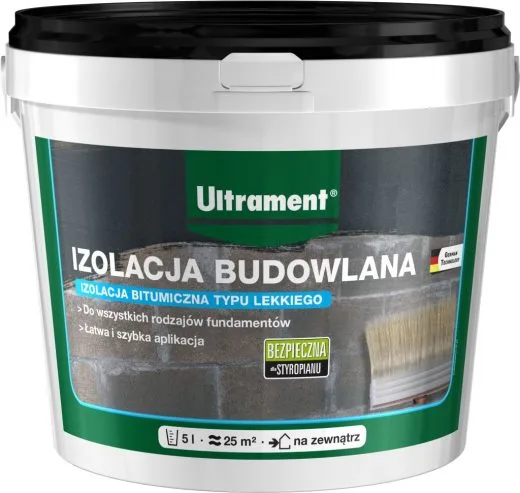 Izolacja budowlana typu lekkiego to czarna, cienkowarstwowa powłoka bitumiczna przeznaczona do