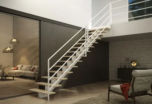 Rintal Polska, schody Tala z balustradą Weld Profile w kolorze białym