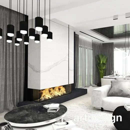Nowoczesny salon z kominkiem