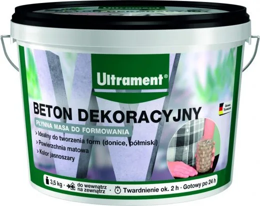 Beton dekoracyjny Ultrament to szara masa betonowa o płynnej konsystencji, która pozwala na