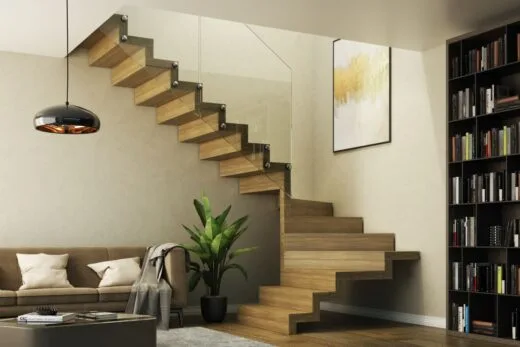 Rintal Polska Schody Otto z litego dębu ze szklaną balustradą Tafla 2×8